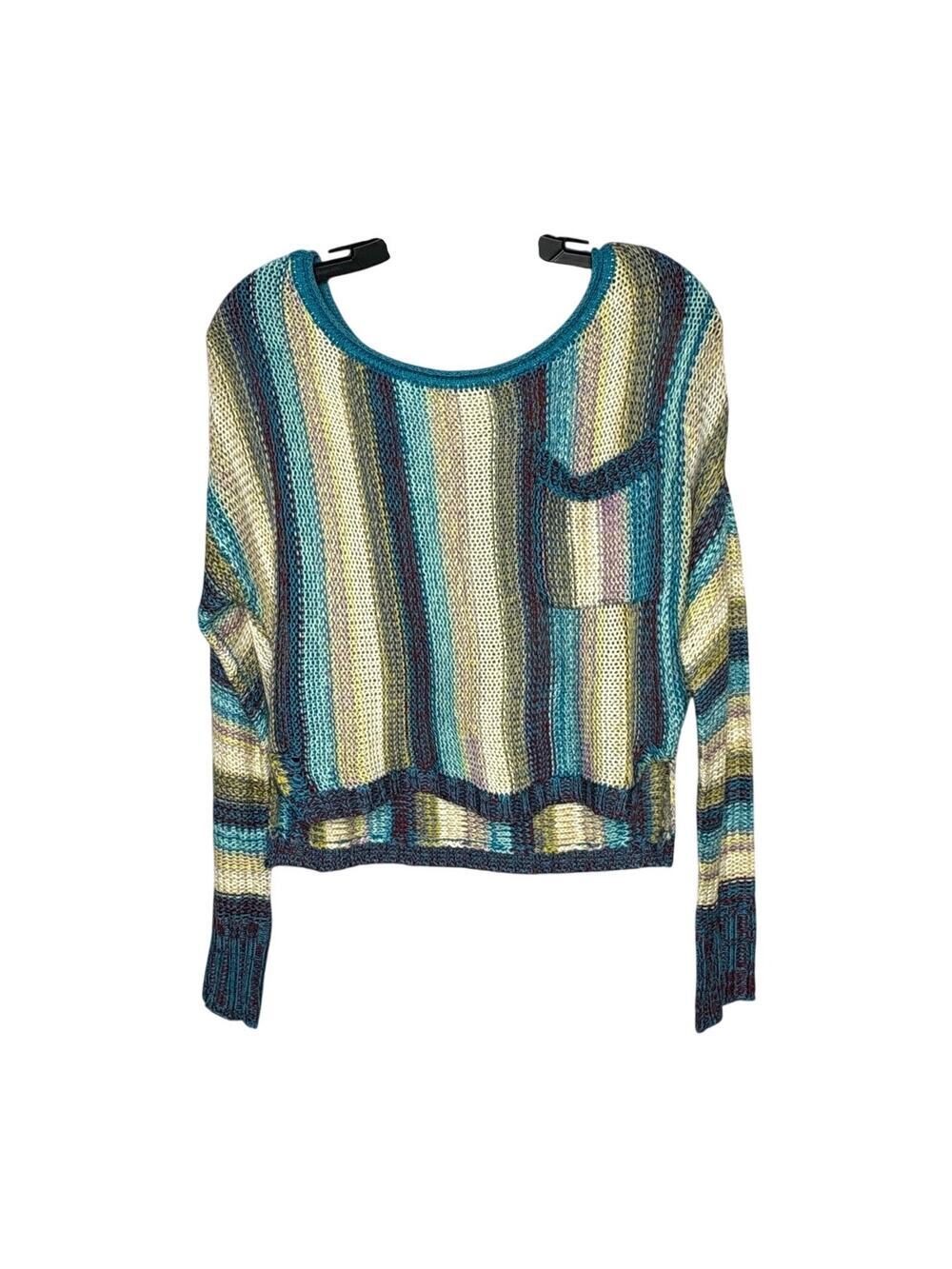 Natural Life Long Sleeve Crop Loose Weave Boho Beachy Hippie Striped Sweater XS